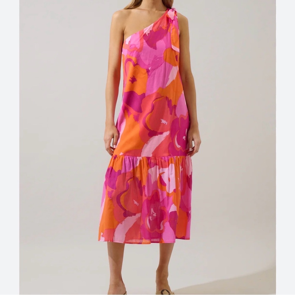 Sugarlips Pink and Orange One-Shoulder Dress